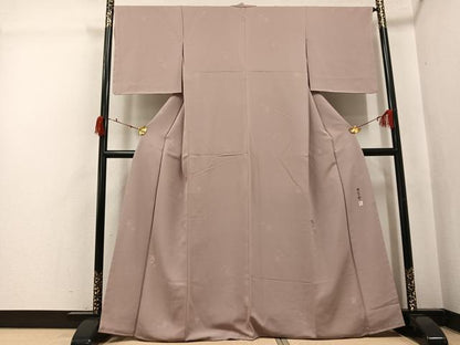 平和屋着物●本加賀友禅作家　柿本市郎監修　色無地　梅笹地紋　白茶色　やまと誂製　正絹　逸品　AABJ7208ph