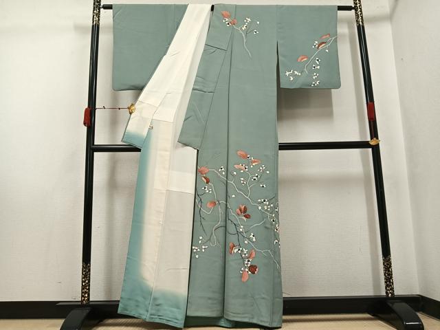 平和屋着物●訪問着　友禅　作家物　枝花文　正絹　逸品　AABJ7209ph