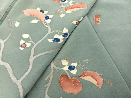平和屋着物●訪問着　友禅　作家物　枝花文　正絹　逸品　AABJ7209ph