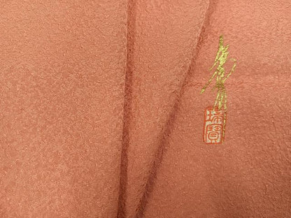 平和屋着物●本草木染作家　瑞鳳　色無地　紋意匠　薄紅色　正絹　逸品　未使用　AABJ7212ph