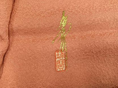 平和屋着物●本草木染作家　瑞鳳　色無地　紋意匠　薄紅色　正絹　逸品　未使用　AABJ7212ph