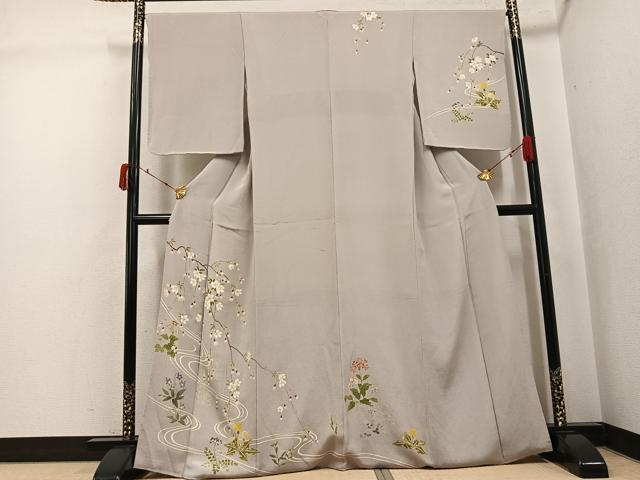 平和屋着物●訪問着　友禅　草花文　金彩　鬼しぼ縮緬　正絹　逸品　AABJ7216ph