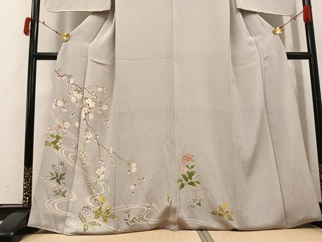 平和屋着物●訪問着　友禅　草花文　金彩　鬼しぼ縮緬　正絹　逸品　AABJ7216ph