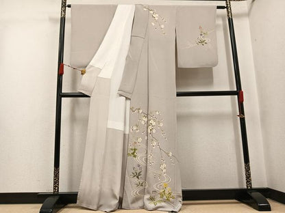 平和屋着物●訪問着　友禅　草花文　金彩　鬼しぼ縮緬　正絹　逸品　AABJ7216ph