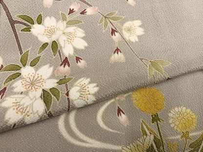平和屋着物●訪問着　友禅　草花文　金彩　鬼しぼ縮緬　正絹　逸品　AABJ7216ph