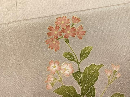 平和屋着物●訪問着　友禅　草花文　金彩　鬼しぼ縮緬　正絹　逸品　AABJ7216ph