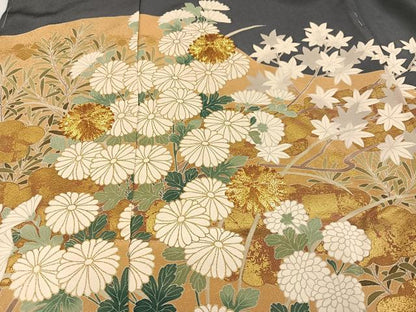 平和屋着物●色留訪問着　駒刺繍　草花文　松波　金彩　浜ちりめん　仮絵羽　正絹　逸品　未使用　AABJ7218ph