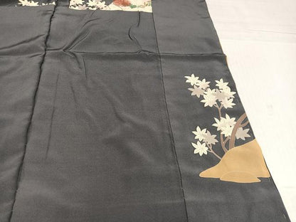 平和屋着物●色留訪問着　駒刺繍　草花文　松波　金彩　浜ちりめん　仮絵羽　正絹　逸品　未使用　AABJ7218ph