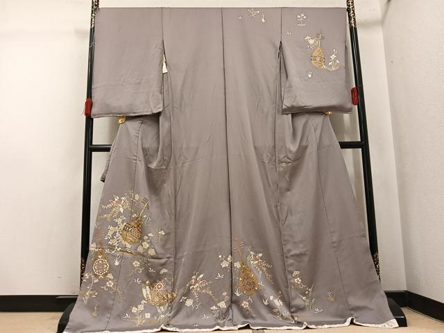 平和屋着物●訪問着　駒刺繍　花鳥楽器文　金彩　丹後ちりめん　仮絵羽　正絹　逸品　未使用　AABJ7222ph