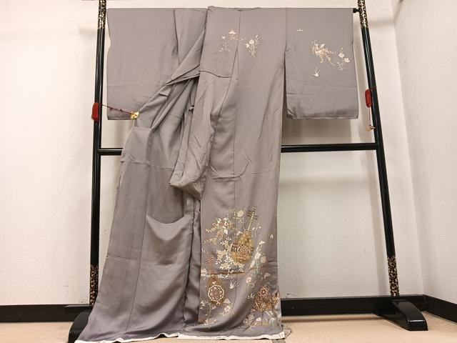 平和屋着物●訪問着　駒刺繍　花鳥楽器文　金彩　丹後ちりめん　仮絵羽　正絹　逸品　未使用　AABJ7222ph
