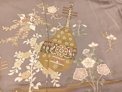 平和屋着物●訪問着　駒刺繍　花鳥楽器文　金彩　丹後ちりめん　仮絵羽　正絹　逸品　未使用　AABJ7222ph