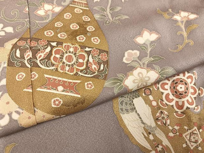 平和屋着物●訪問着　駒刺繍　花鳥楽器文　金彩　丹後ちりめん　仮絵羽　正絹　逸品　未使用　AABJ7222ph