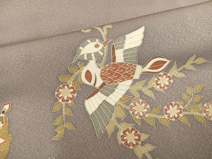 平和屋着物●訪問着　駒刺繍　花鳥楽器文　金彩　丹後ちりめん　仮絵羽　正絹　逸品　未使用　AABJ7222ph