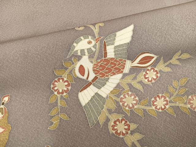 平和屋着物●訪問着　駒刺繍　花鳥楽器文　金彩　丹後ちりめん　仮絵羽　正絹　逸品　未使用　AABJ7222ph