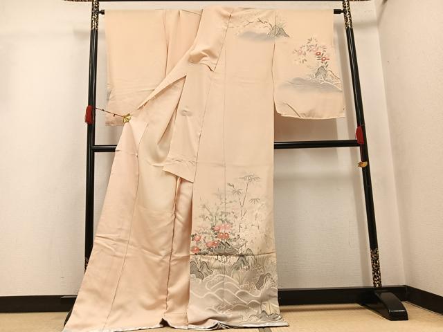 平和屋着物●訪問着　友禅　松寿　草花籬立波舟文　暈し染め　金彩　仮絵羽　正絹　逸品　未使用　AABJ7223ph