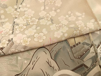 平和屋着物●訪問着　友禅　松寿　草花籬立波舟文　暈し染め　金彩　仮絵羽　正絹　逸品　未使用　AABJ7223ph
