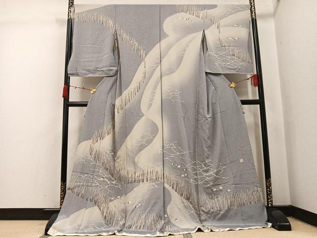 平和屋着物●訪問着　作家物　平田喜州　風景文　暈し染め　丹後ちりめん　仮絵羽　正絹　逸品　未使用　AABJ7224ph