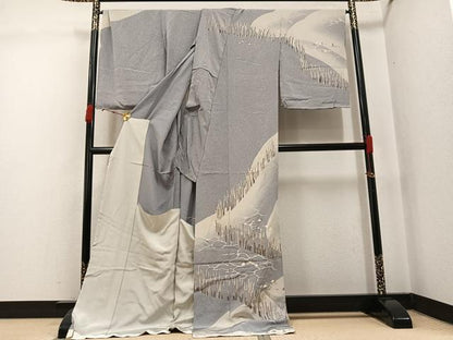 平和屋着物●訪問着　作家物　平田喜州　風景文　暈し染め　丹後ちりめん　仮絵羽　正絹　逸品　未使用　AABJ7224ph