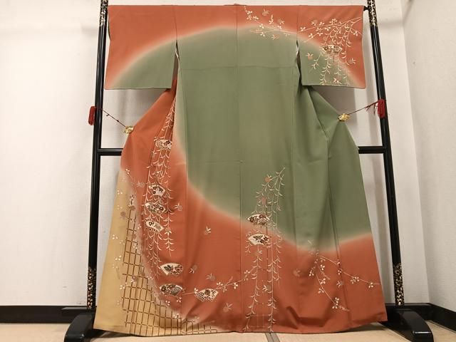 平和屋着物●訪問着　地紙花文　暈し染め　金彩　正絹　逸品　AABJ7227ph