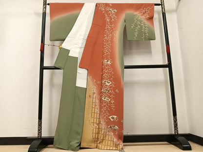 平和屋着物●訪問着　地紙花文　暈し染め　金彩　正絹　逸品　AABJ7227ph
