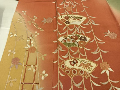 平和屋着物●訪問着　地紙花文　暈し染め　金彩　正絹　逸品　AABJ7227ph