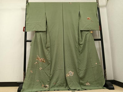 平和屋着物●訪問着　作家物　楽器花文　金彩　高砂ちりめん　仮絵羽　正絹　逸品　未使用　AABJ7231ph
