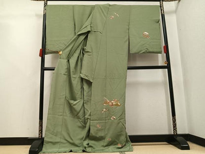 平和屋着物●訪問着　作家物　楽器花文　金彩　高砂ちりめん　仮絵羽　正絹　逸品　未使用　AABJ7231ph