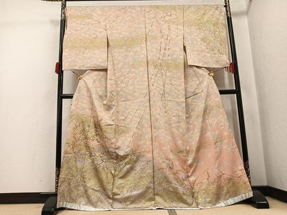 平和屋着物●訪問着　作家物　草花文　暈し染め　金銀彩　丹後ちりめん　仮絵羽　正絹　逸品　未使用　AABJ7232ph