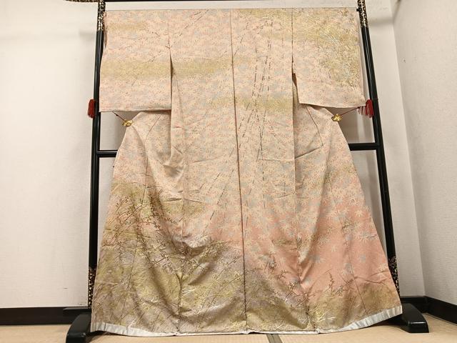 平和屋着物●訪問着　作家物　草花文　暈し染め　金銀彩　丹後ちりめん　仮絵羽　正絹　逸品　未使用　AABJ7232ph