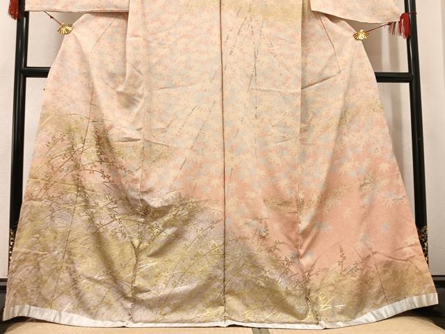 平和屋着物●訪問着　作家物　草花文　暈し染め　金銀彩　丹後ちりめん　仮絵羽　正絹　逸品　未使用　AABJ7232ph