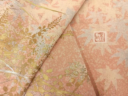 平和屋着物●訪問着　作家物　草花文　暈し染め　金銀彩　丹後ちりめん　仮絵羽　正絹　逸品　未使用　AABJ7232ph