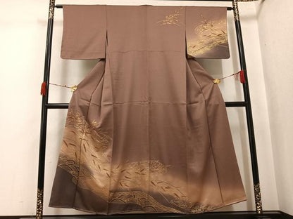 平和屋着物●訪問着　駒刺繍　流水草花文　暈し染め　金彩　正絹　逸品　未使用　AABJ7233ph