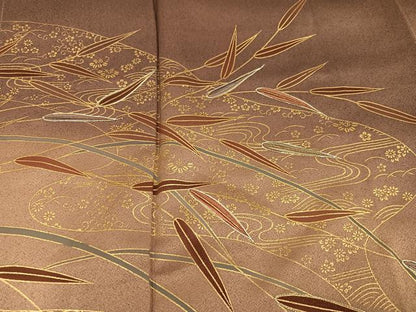 平和屋着物●訪問着　駒刺繍　流水草花文　暈し染め　金彩　正絹　逸品　未使用　AABJ7233ph