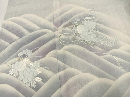 平和屋着物●訪問着　刺繍　立波草花文　暈し染め　正絹　逸品　未使用　AABJ7235ph