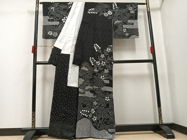 平和屋着物●訪問着　総絞り　地紙花文　黒地　正絹　逸品　未使用　AABJ7236ph