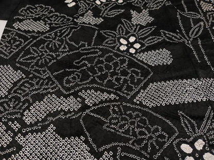 平和屋着物●訪問着　総絞り　地紙花文　黒地　正絹　逸品　未使用　AABJ7236ph