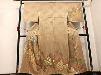平和屋着物●金彩友禅作家　金彩の魔術師　堀省平　金煌織　訪問着　流水文　金銀彩　正絹　逸品　AABJ7238ph