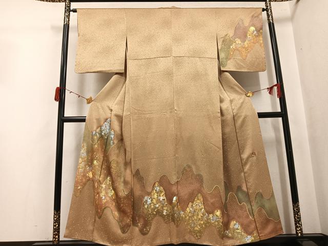 平和屋着物●金彩友禅作家　金彩の魔術師　堀省平　金煌織　訪問着　流水文　金銀彩　正絹　逸品　AABJ7238ph