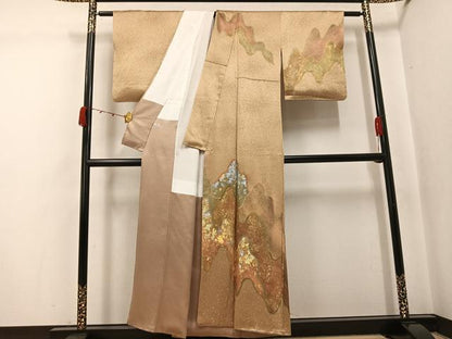 平和屋着物●金彩友禅作家　金彩の魔術師　堀省平　金煌織　訪問着　流水文　金銀彩　正絹　逸品　AABJ7238ph