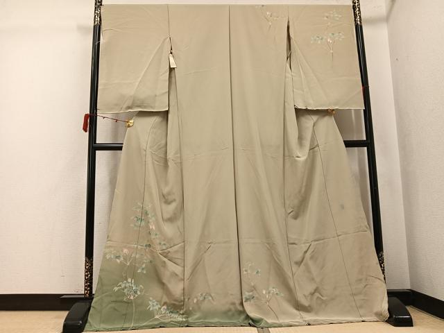 平和屋着物●名匠・初代由水十久師事 本加賀友禅作家 竹内銀風 訪問着 草花文 暈し染め 浜ちりめん 仮絵羽 正絹 逸品 未使用 AABJ7239ph