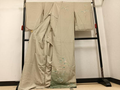 平和屋着物●名匠・初代由水十久師事 本加賀友禅作家 竹内銀風 訪問着 草花文 暈し染め 浜ちりめん 仮絵羽 正絹 逸品 未使用 AABJ7239ph