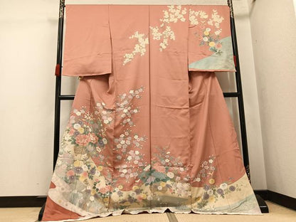 平和屋着物●訪問着　駒刺繍　草花文　金彩　仮絵羽　正絹　逸品　未使用　AABJ7240ph