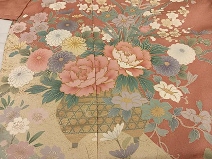平和屋着物●訪問着　駒刺繍　草花文　金彩　仮絵羽　正絹　逸品　未使用　AABJ7240ph