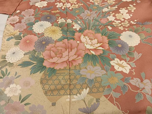平和屋着物●訪問着　駒刺繍　草花文　金彩　仮絵羽　正絹　逸品　未使用　AABJ7240ph