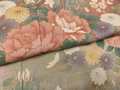 平和屋着物●訪問着　駒刺繍　草花文　金彩　仮絵羽　正絹　逸品　未使用　AABJ7240ph