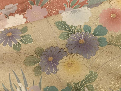 平和屋着物●訪問着　駒刺繍　草花文　金彩　仮絵羽　正絹　逸品　未使用　AABJ7240ph