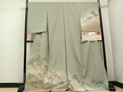 平和屋着物●京加賀友禅　百貫達雄　訪問着　加賀の四季　飛鳥松文　暈し染め　丹後ちりめん　仮絵羽　正絹　逸品　未使用　AABJ7241ph
