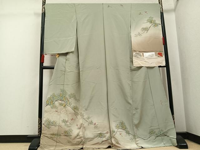 平和屋着物●京加賀友禅　百貫達雄　訪問着　加賀の四季　飛鳥松文　暈し染め　丹後ちりめん　仮絵羽　正絹　逸品　未使用　AABJ7241ph