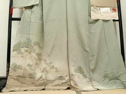 平和屋着物●京加賀友禅　百貫達雄　訪問着　加賀の四季　飛鳥松文　暈し染め　丹後ちりめん　仮絵羽　正絹　逸品　未使用　AABJ7241ph