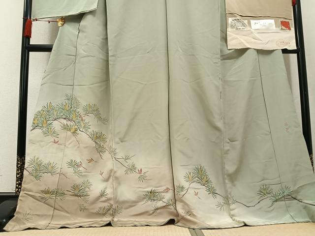 平和屋着物●京加賀友禅　百貫達雄　訪問着　加賀の四季　飛鳥松文　暈し染め　丹後ちりめん　仮絵羽　正絹　逸品　未使用　AABJ7241ph